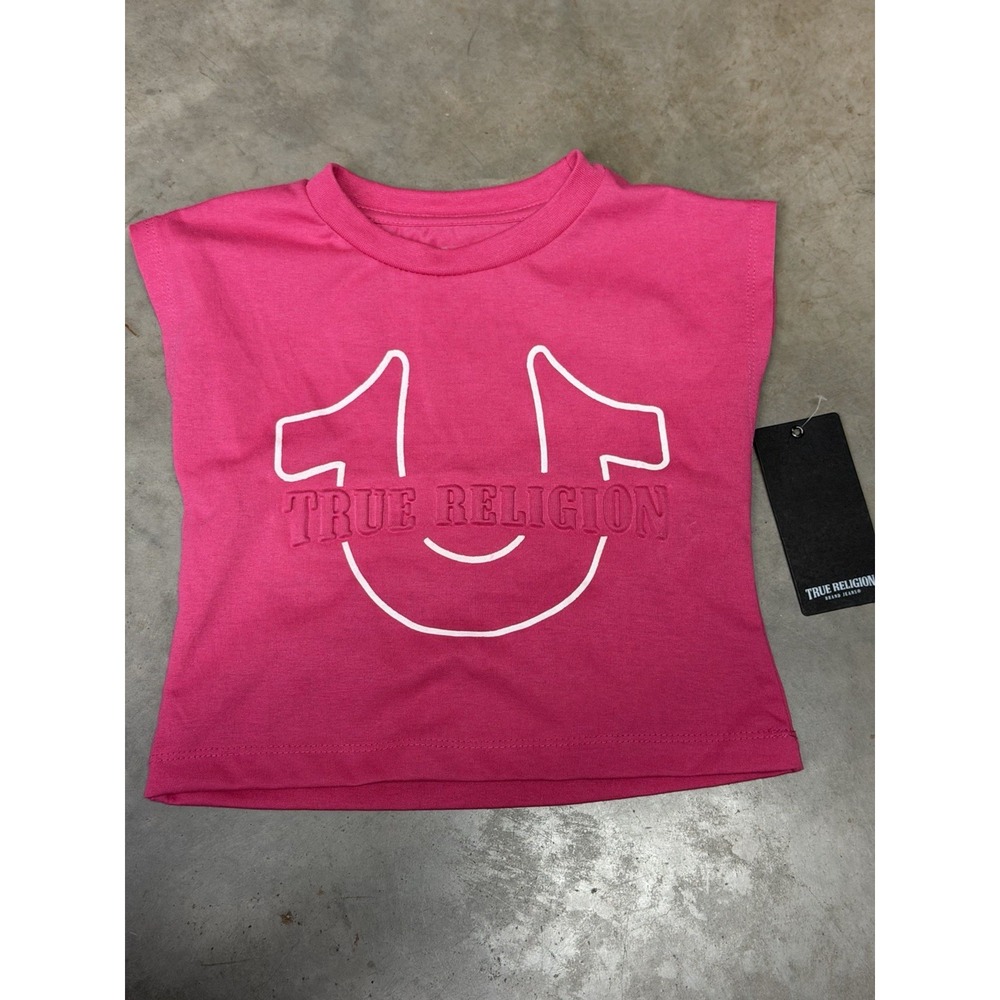 NEW W/ TAGS💥 True Religion Girls Size 5/6 Pink Bubble Letter Short Sleeve 64